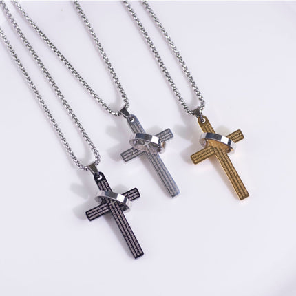 European and American Cross Border Letter Cross Ring Titanium Steel Item Stainless Steel Hip Hop Punk Necklace Street Men's and Women's sweater chain