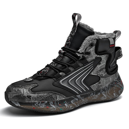 sneakers cross-border plus size graffiti luminous student sneaker northeast trend fleece-lined thick high-top large cotton shoes