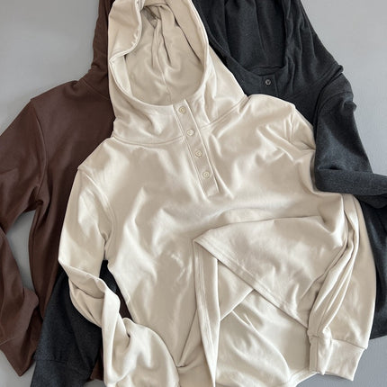 This giant good wearing sticky rice hoodie door button hooded long sleeve thin sweater casual loose pullover top women