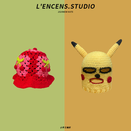 The Same Hat as Piyou, Green Shrek Cartoon, Funny and Cute Strawberry Hood, Knitted Woolen Hat for Winter