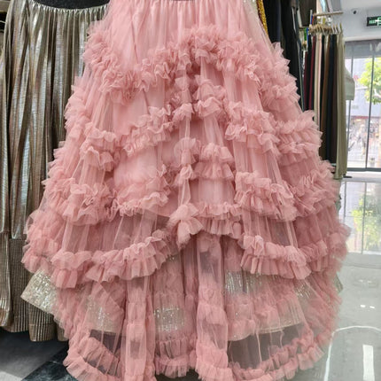 European and American French Romantic Heavy-Duty Ruffled Mesh Fluffy Skirt with Short Front and Long Back Asymmetrical Cake Skirt Fairy