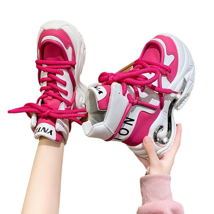 Height increasing 8cm high-top clunky shoes for women 2023 autumn and winter New Platform platform fleece-lined women's shoes casual sneaker