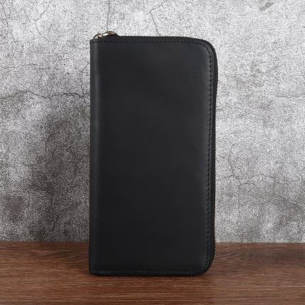 Crazy Horse Leather Men's Wallet Long Genuine Leather Mobile Phone Bag Zipper Hand Bag First Layer Cowhide Horizontal Business Retro Wallet