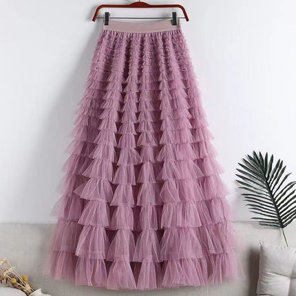 Cross-Border Mesh Patchwork Cake Skirt 2026 Summer New Style Mid-Length Skirt A-Line Long Skirt Puffy Tulle Skirt