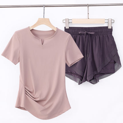 lVlV Same STyle Women's PleaTed SporTs ShorT-sleeVed Slim Sexy TighT ShorT V Neck U-back BeauTiful Back FiTness T-shirT