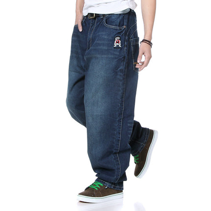 Deep Color Hip-hop Skateboard Pants Spring and Autumn New Arrival Washed Denim Pants Men's plus size Fat Man Loose Long Pants