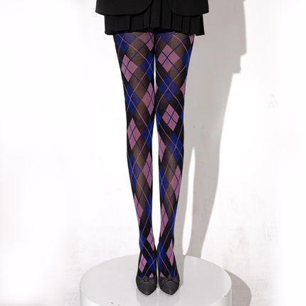 Diamond Plaid Leg Socks Slim Retro Leggings Stocking Dark Green Red Sexy Thigh Socks Pantyhose Stockings
