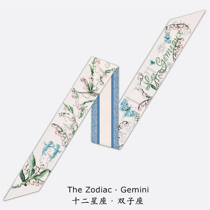 2025 Spring Tarot Twelve Constellations Series Women's Twill Silk Ribbon Tie Bag Small Silk Scarf Ribbon Scarf