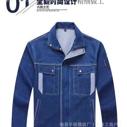 Welding overalls men's suit welder anti-scalding fire-retardant micro-elastic Denim tooling labor protection overalls customization
