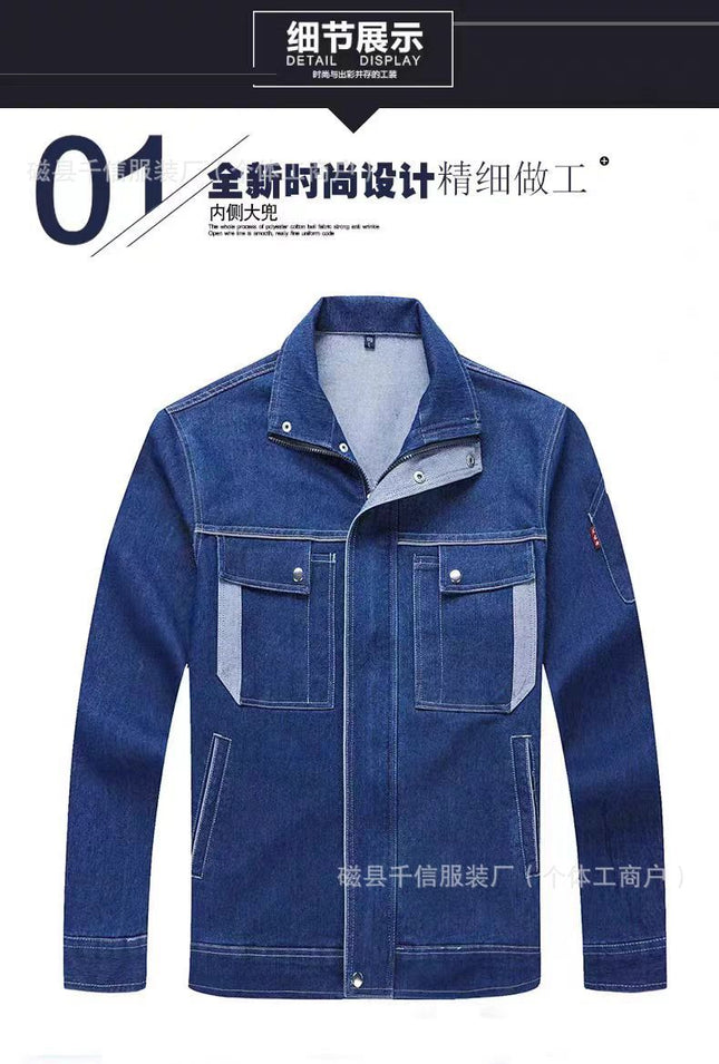Welding overalls men's suit welder anti-scalding fire-retardant micro-elastic Denim tooling labor protection overalls customization
