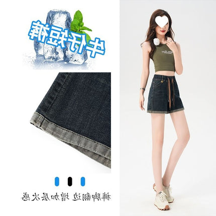 Elastic High-Waisted Retro Jeans for Women, Wide-Leg Shorts for Women, 2024 New Summer Thin Straight Hot Pants