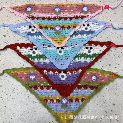 Hot Girl Internet Celebrant Photo Flower French Style Triangle Scarf Headscarf Women's Cute Knitted Hair Band Silk Scarf High-grade Headwear Summer