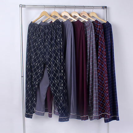 Large size men's pajamas spring and autumn pure cotton plus fat plus size 300kg fat people's home pants conventional thick