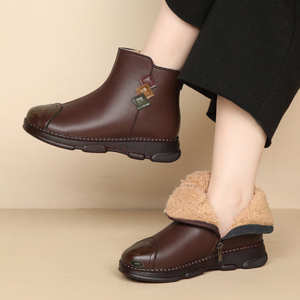 Mother Shoes Winter Cotton Shoes Fleece-lined Ankle Boots Autumn and Winter Anti-slip Warm Winter Shoes for the Elderly Middle-aged Leather Shoes Middle-aged Women's Shoes