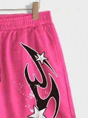 Men's Summer Casual Fashion Short Sleeve T-Shirt and Shorts Set with Letter and Art Figure Print