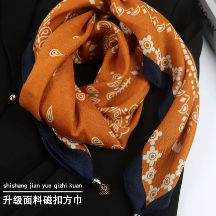 Spring and summer sunscreen magnetic buckle cotton and linen texture large square scarf women's 2024 new all-match autumn and winter neck scarf