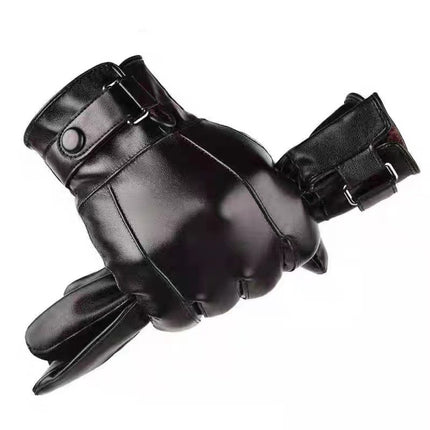 Leather Gloves Men's Winter Velvet Thickeneded Cycling Windproof Waterproof Warm Touch Screen Motorcycle Cotton Winter Cycling Gloves