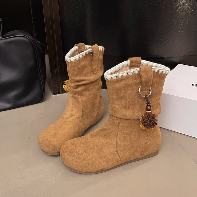 Retro Flats Suede Boots 2025 Autum New Soft-Soled Non-Slip Short Boots Maillard Western Cowboy Boots
