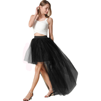Amazon Amazon's Popular Swallowtail Mesh Skirt European and American Sexy Black Mesh Short Front and Long Back Puffy Skirt