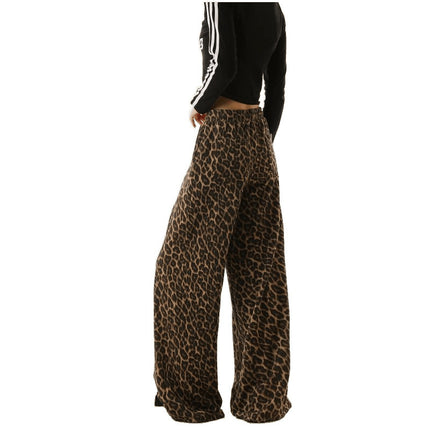 Camouflage Leopard Pants Men's and Women's Staggy Waist Lazy Wide Relaxation Slimming Wide Leg Straight All-match Casual Pants