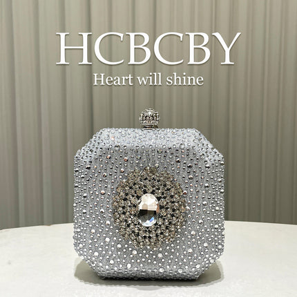Dark Green Shiny Rhinestone High-grade Diamond Buckle Decorative Small Handbag Women's Fashionable Personalized Mini Box Evening Bag