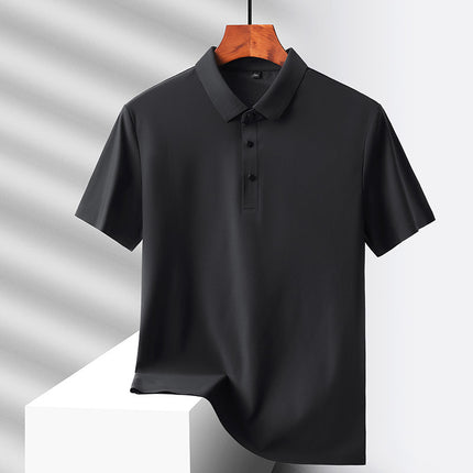 2025 Summer Ice Silk Men's Polo Shirt Work Clothes Thin Business Casual Stretch Breathable Short Sleeve Couple Style