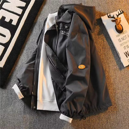 American Retro Fake Two-piece Hooded Jacket Men's Winter fleece-lined Thickened Warm Casual Jacket Home Figure# WT152
