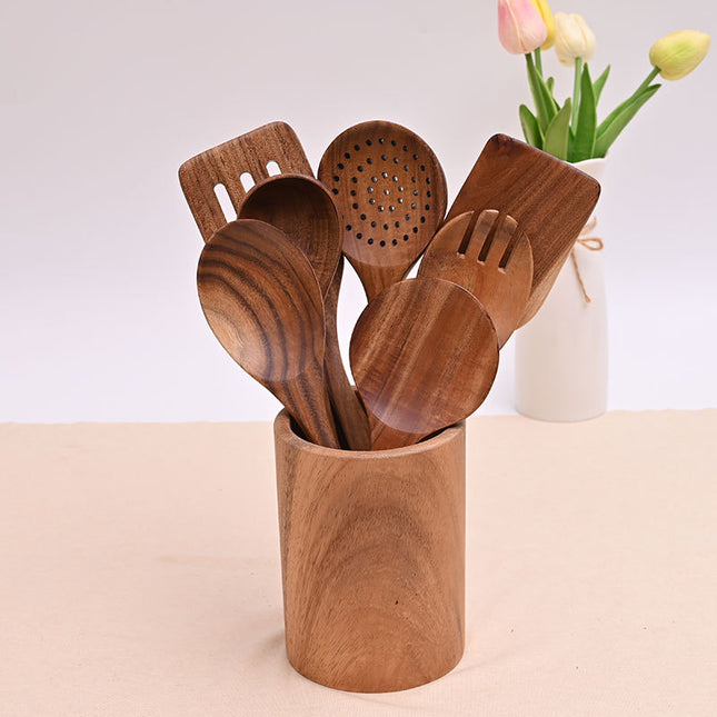 Paint-free Wax-free Wooden Cooking Spoon Shovel suit Kitchenware Long Handle Non-stick Pan Stir-frying Shovel Wooden Acacia Soup Spoon