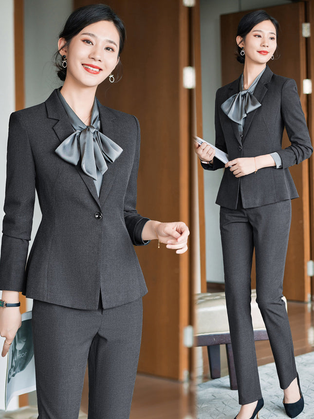 High-end professional suit women's spring and autumn fashion hotel front desk work clothes property customer service bank cashier work clothes