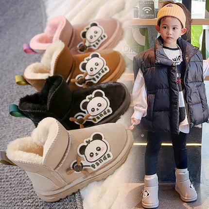 2025 New Korean Style Children's Snow Boots, Cute Cartoon Leather Surface, Warm Cotton Boots, Short Boots, Padded and Thickened Children's Shoes