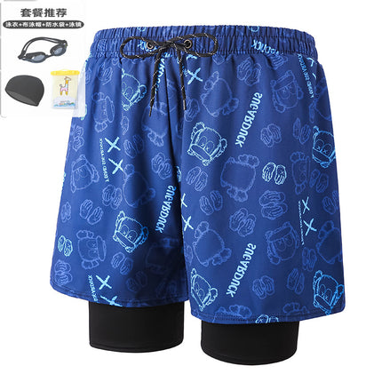 Anti-Embarrassment Men's Swimming Trunks Set Sun Protection Boys Swimming Equipment Swimming Trunks Loose Large Size Beach Trunks Swimming Trunks