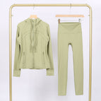 Fragrant green hooded steel-printed jacket and nine-point pants suit / 2/S