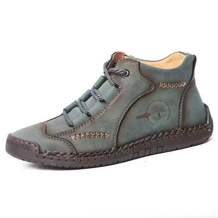 9932 Men's Shoes Short Boots Autumn Sewn Leather Boots High-Top Leather Flats Outdoor Workwear Casual Shoes Large Size Cross-Border Sneakers