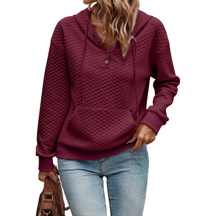 Trendy Plaid Long-Sleeve Sweatshirt Women's Hoodie Jacquard Knit Loose Pocket Top Cross-Border Women's New Fashion