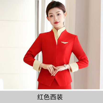 [Stewardess Uniform] Air South China Airlines Professional Wear Women's Suit Set Autumn and Winter Suit Set Workwear Skirt Suit