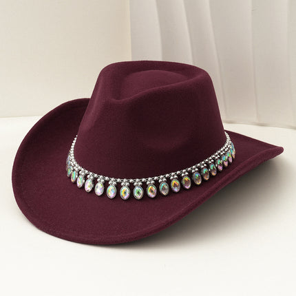 Cross-Border European and American Style Popular Tassel Horse Eye Code Chain Green Agate Diamond Claw Hat Chain Top Hat Cowboy Hat Felt Hat Gemstone