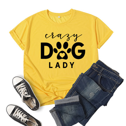 Foreign trade cross-border Crazy dog lady printed short sleeve round neck T-shirt European and American men's and women's summer loose-fitting jacket