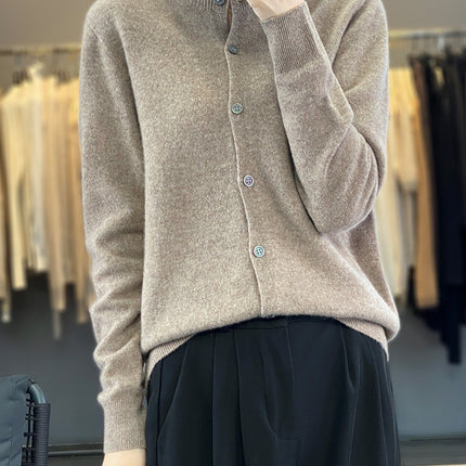 Factory wholesale autumn and winter new 100% wool round neck knitted cardigan women slim fit knitted coat sweater Joker