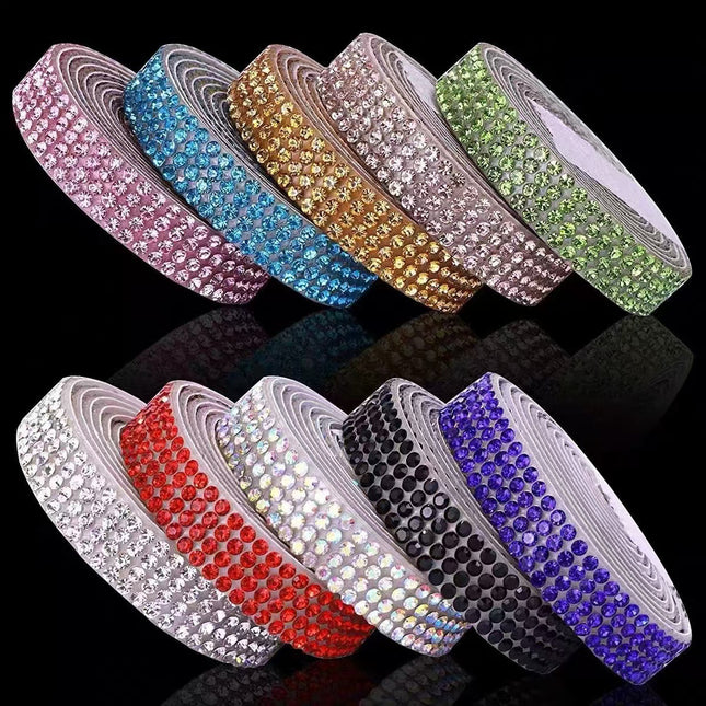 Cross-Border Rhinestone Stickers Self-Adhesive Diamond Strips DIY Clothing Shoes and Hats Rhinestone Strips Decorative with Diamond Stickers Rhinestones with Adhesive Backing Diamond Sheets