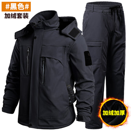 Cross-Border Men's Winter Velvet Thickened Military Fan Workwear Suit Soft Shell Waterproof Wind-Resistant and Wear-Resistant Cycling Workwear