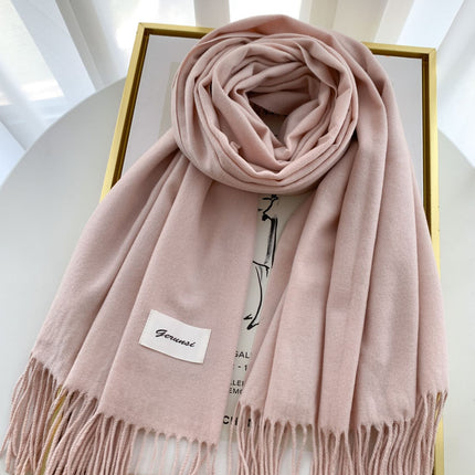 Solid Color Faux Cashmere Scarf for Women, Annual Meeting Red, High-End Feel, Spring and Autumn Woven Neck Scarf, Korean Style Versatile Artistic Warm Shawl