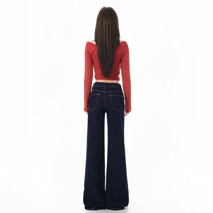 American-Style Front Pocket Flared Jeans for Women, 2025 Autumn and Winter New Low-Waist Loose Slimming Horse Hoof Flared Pants