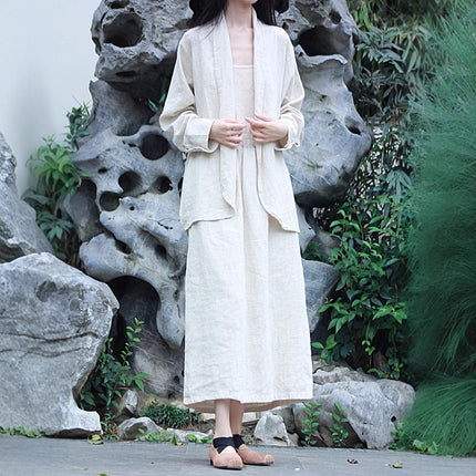 Cotton Linen Dark Cold Style Design Sense Sand Wash Linen Suit Skirt suit 2 Colors