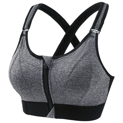 Front zipper sports bra women's running shockproof yoga vest plus size wireless push up cross beauty back underwear