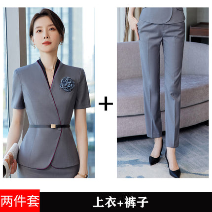 High-end beauty salon beautician suit women's short-sleeved fashion temperament hotel front desk jewelry store work clothes summer