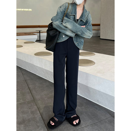 Loose black suit pants women's trousers straight mop casual drop-down wide-leg pants high waist spring and autumn draping slimming