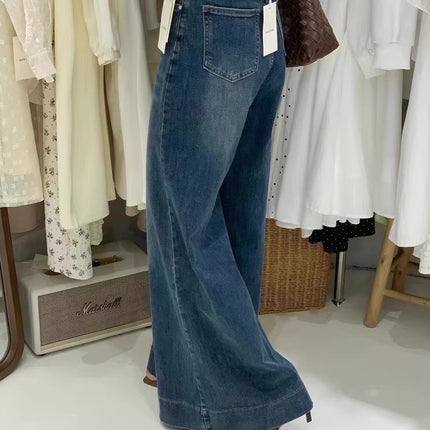 Stretch Large Wide Leg Retro Jeans Women's Autumn 2024 New High Waist Loose Slimming All-match Elegant Mop Pants
