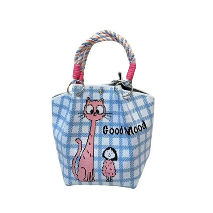 Niche design black and white diamond knitted tote bag handbag casual versatile large capacity messenger bag factory direct sales