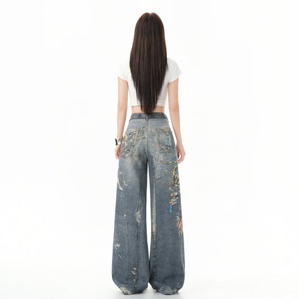 American High Street Wide-Leg Jeans for Women 2025 Summer New Design High-Waisted Loose Slimming Floor-Length Pants