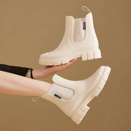 Cross-border fashion Chelsea rain shoes women's thick-soled waterproof elastic water shoes non-slip kitchen rubber shoes waterproof car wash shoes